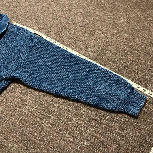Vtg Blue Willi's Sweater Men's Medium Grandpa 90s Cable Fisherman Denim Indigo - Picture 9 of 11